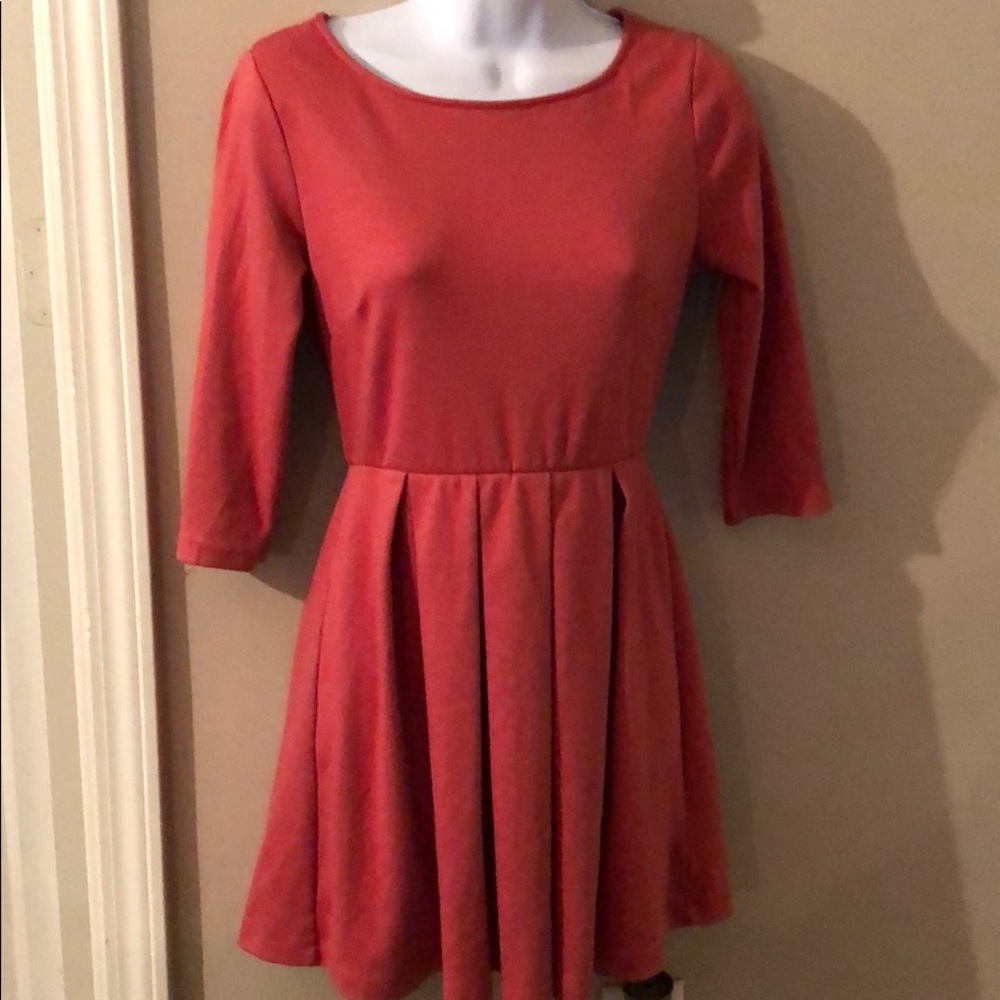 Dark Peach Elbow Length Sleeve Dress
